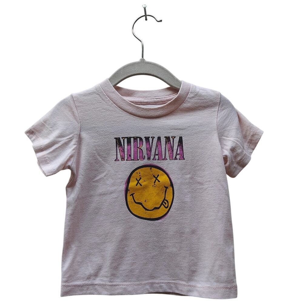 Nirvana Smiley baby tee 12M pink graphic band T-shirt, licensed rock